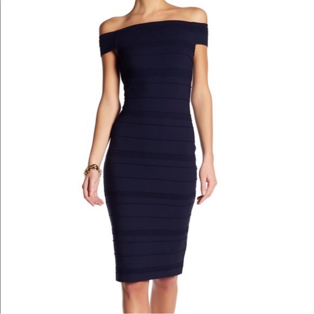 Ted baker body con dress. Elegant Off-Shoulder Navy Dress